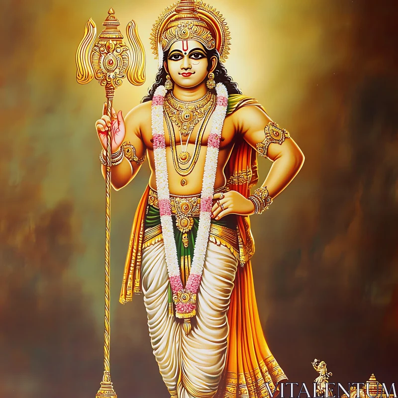 Hindu Deity with Ornate Jewelry and Spear AI Image