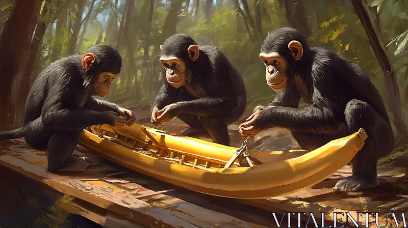 Monkeys Building a Banana Craft AI Image