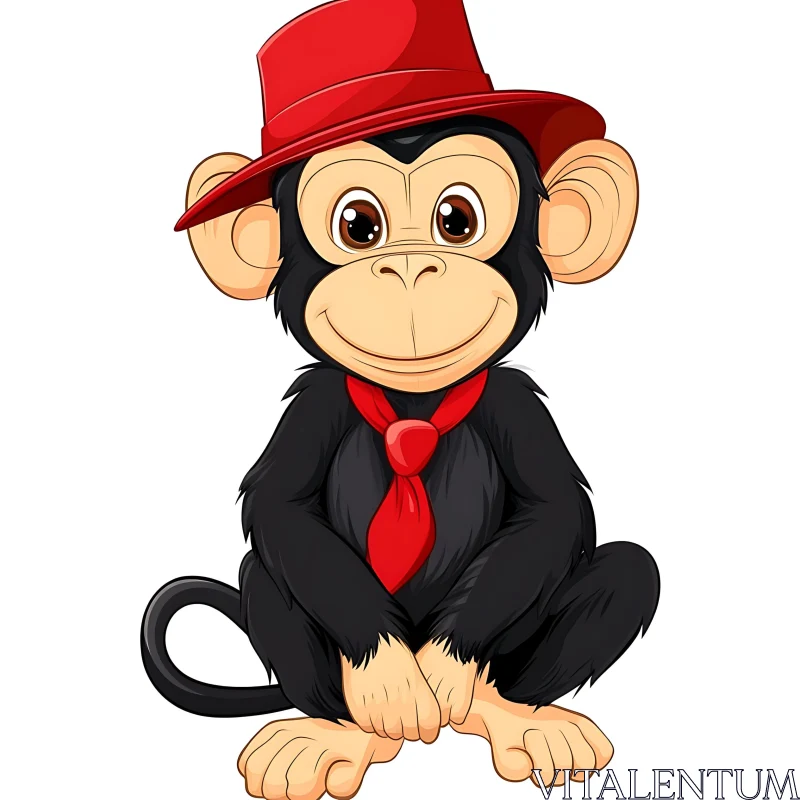 Charming Cartoon Monkey Wearing Red Accessories AI Image