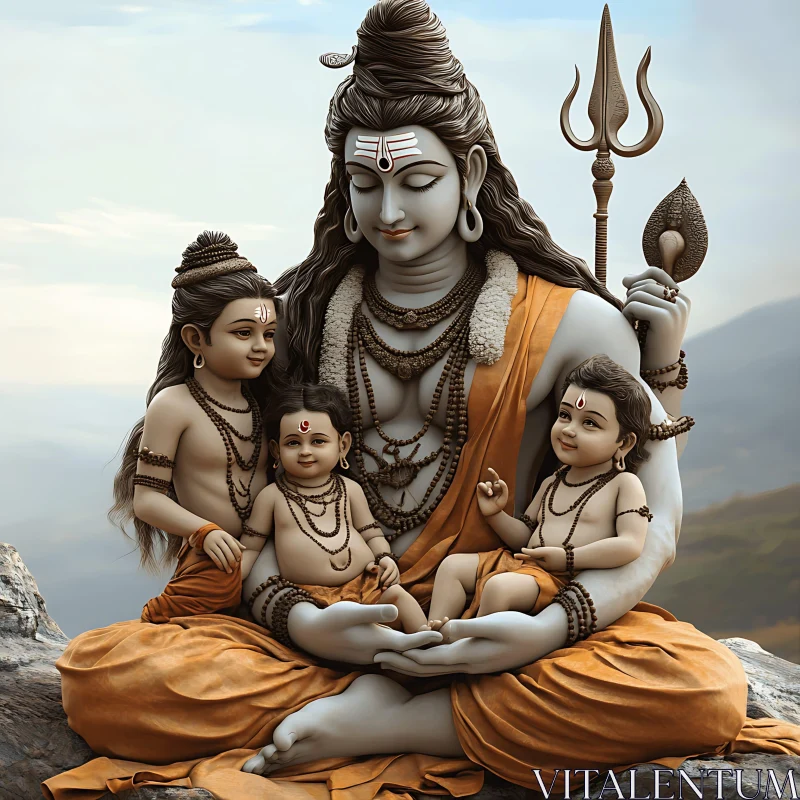 Hindu God Shiva with Children AI Image