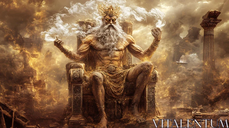 Ancient God Seated in Smoky Realm AI Image