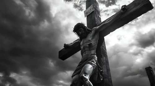 Intense Image of Crucifixion Against Ominous Sky