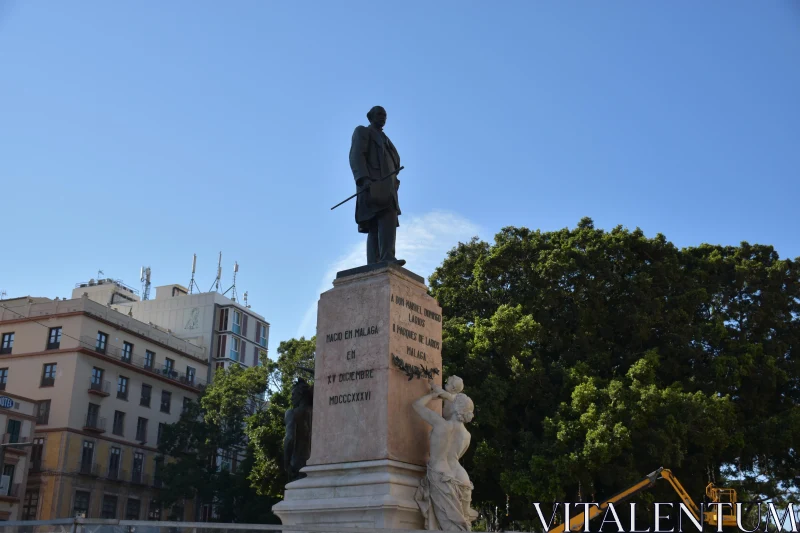 Bronze Statue in Malaga's Central Square Free Stock Photo