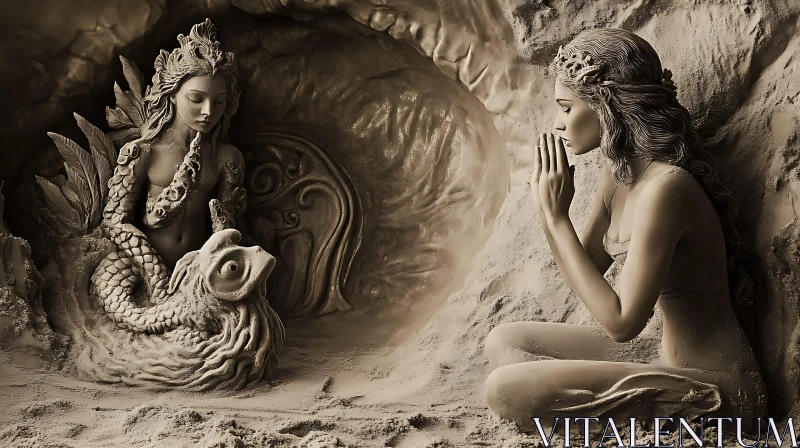 Mythical Sand Art of Mermaid and Princess AI Image