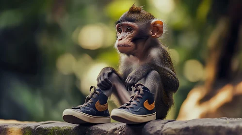 Monkey in Sneakers in Forest