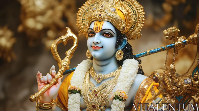 Intricate Blue-Skinned Hindu Deity Statue AI Image