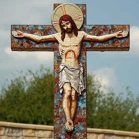 Religious Mosaic of Jesus Christ on the Cross