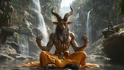 Enigmatic Meditation of a Goat-Man in Nature