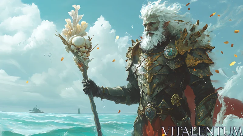 Majestic Wizard in Armor by the Sea AI Image