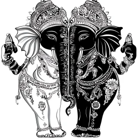 Intricate Elephant Deity Art in Black and White