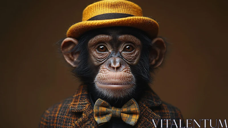 Fashionable Monkey in Plaid Outfit