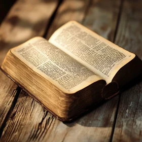 Ancient Open Book on Wooden Background