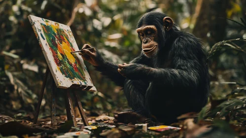 Chimpanzee Engages in Creative Painting in Natural Habitat