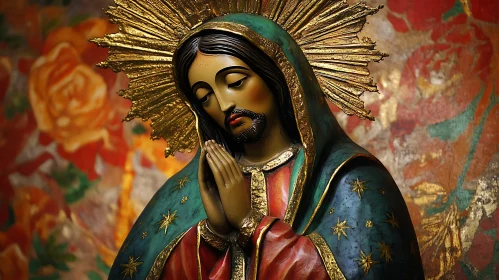 Golden Halo Religious Statue in Prayer