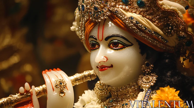 Serene Hindu Deity Statue with Flute Serene Hindu Deity Statue with Flute