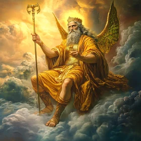 Majestic Mythological Deity in Golden Hues