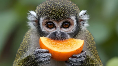 Monkey Enjoying a Fresh Orange Slice