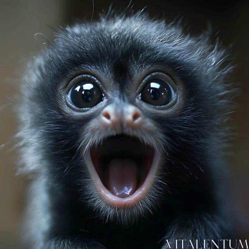 Wide-Eyed Baby Monkey in Close View