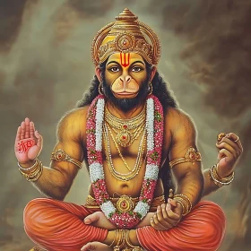 Lord Hanuman in Meditation with Ornamental Garland