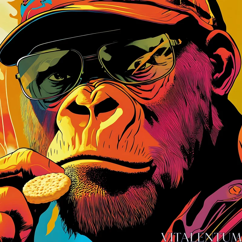 Chimpanzee in Sunglasses Eating Biscuit AI Image