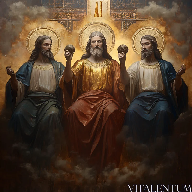 Triad of Holy Men in Gold and Blue AI Image