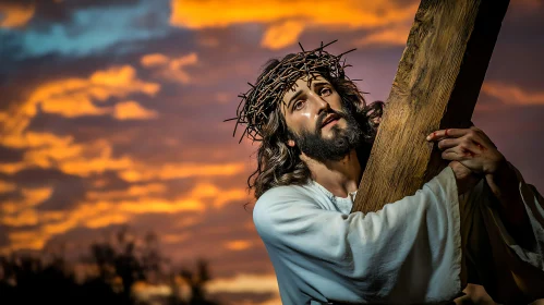 Jesus Christ with Crown of Thorns and Cross