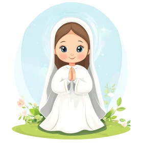 Charming Cartoon of a Praying Young Girl