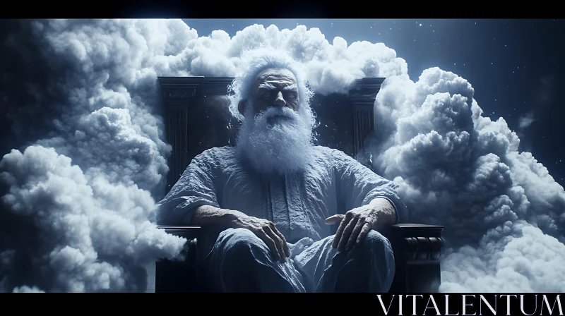 Divine Elder Seated Amidst Celestial Clouds AI Image