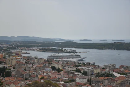 Coastal City and Cruise Ship in Croatia