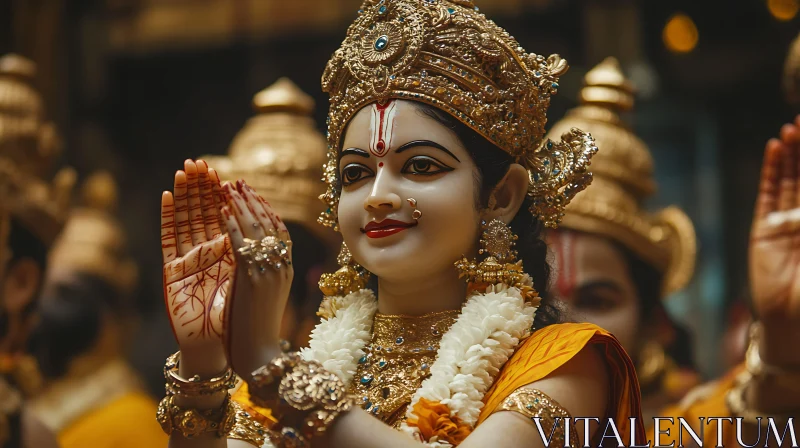 Detailed Hindu Deity Sculpture in Gold Adornments AI Image