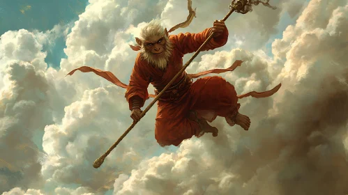 Epic Monkey Hero in Clouds