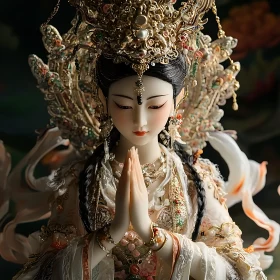 Ornate Figure in Traditional Attire Praying