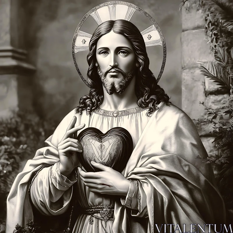 Monochromatic Jesus with Sacred Heart AI Image