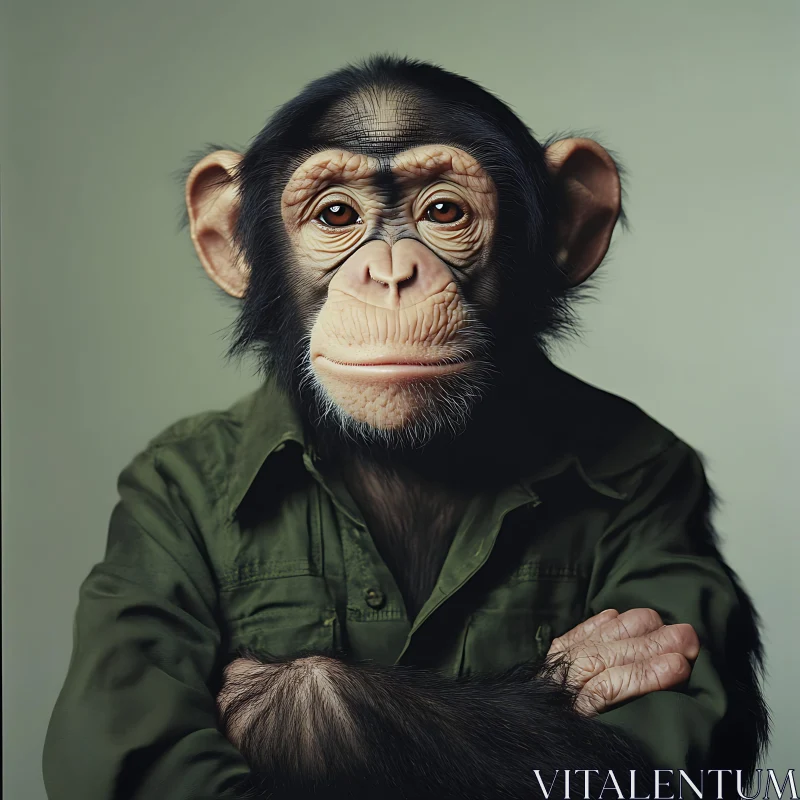 Human-like Monkey in Green Shirt AI Image