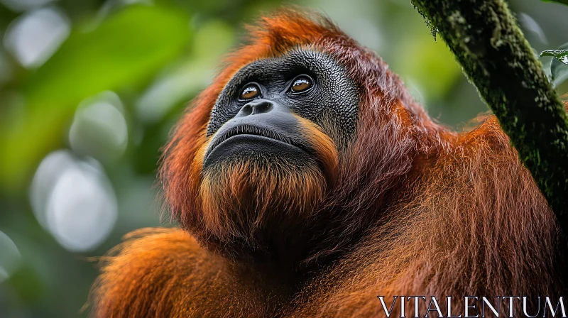 Thoughtful Monkey Amidst Green Foliage AI Image