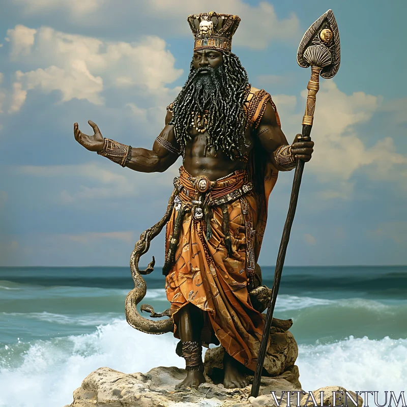 Majestic Mythological Figure by the Sea AI Image