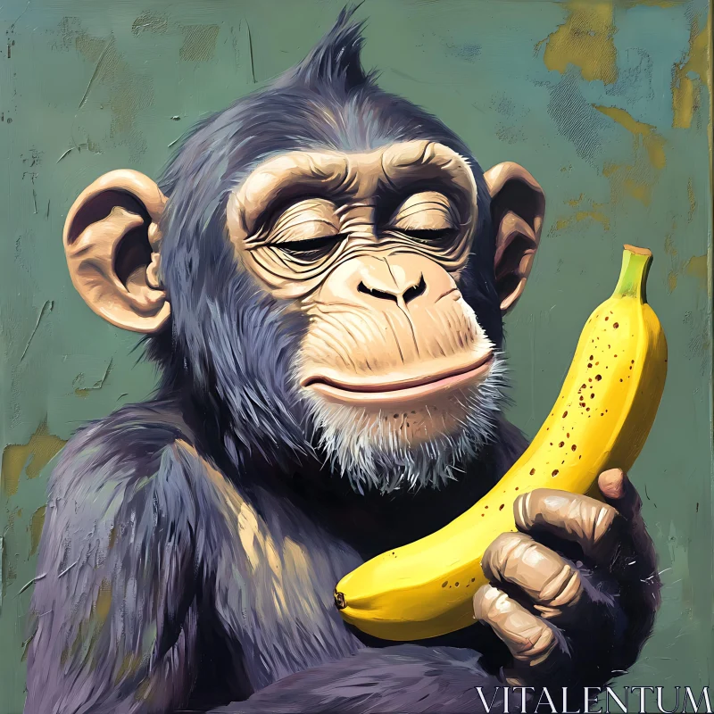 Serene Monkey with Banana Art AI Image