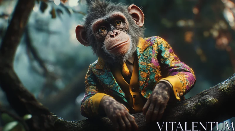 AI ART Stylish Monkey Relaxing in the Forest