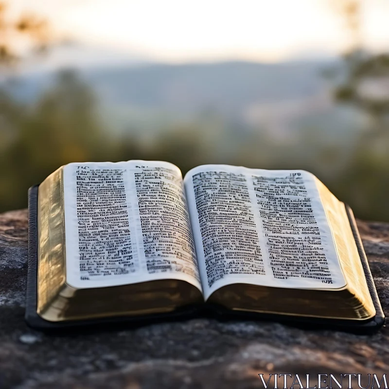 Bible Resting Outdoors with Sunlight AI Image