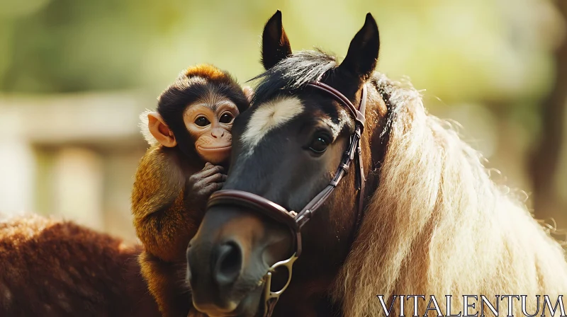 Monkey Hugging a Horse AI Image