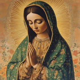 Sacred Portrait of a Praying Woman with Halo