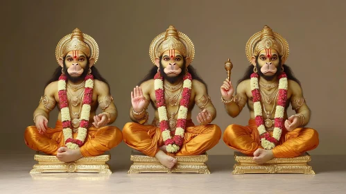 Hanuman Trio in Intricate Golden Attire