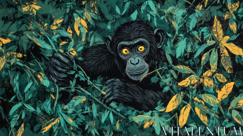 Yellow-Eyed Monkey Among Jungle Foliage AI Image