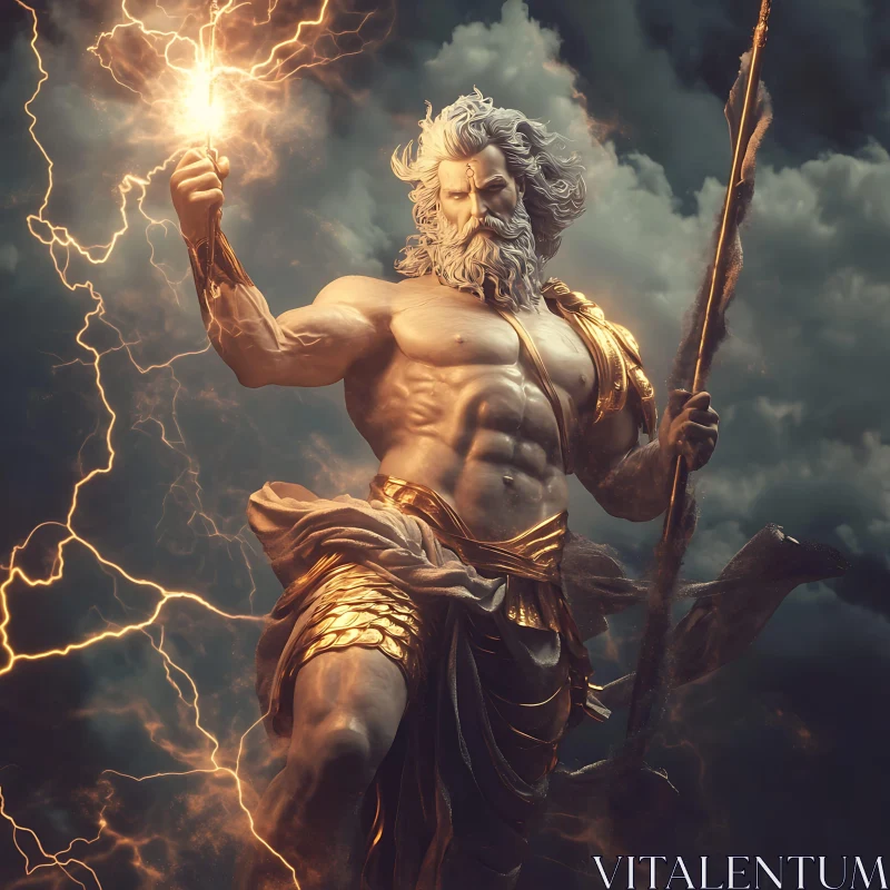 Mythical Deity With Lightning in Stormy Sky AI Image