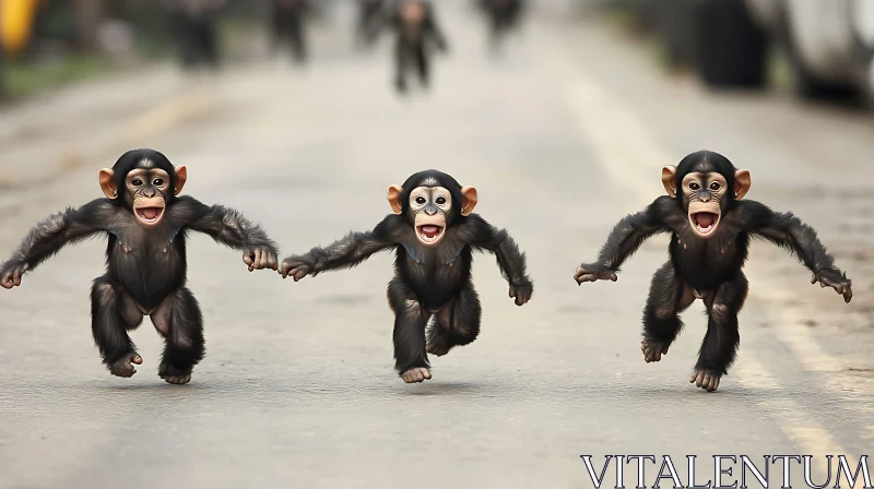 Joyful Moments of Young Monkeys Running Together AI Image