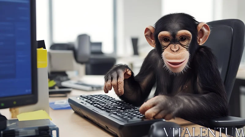 AI ART Office Monkey Typing on Keyboard