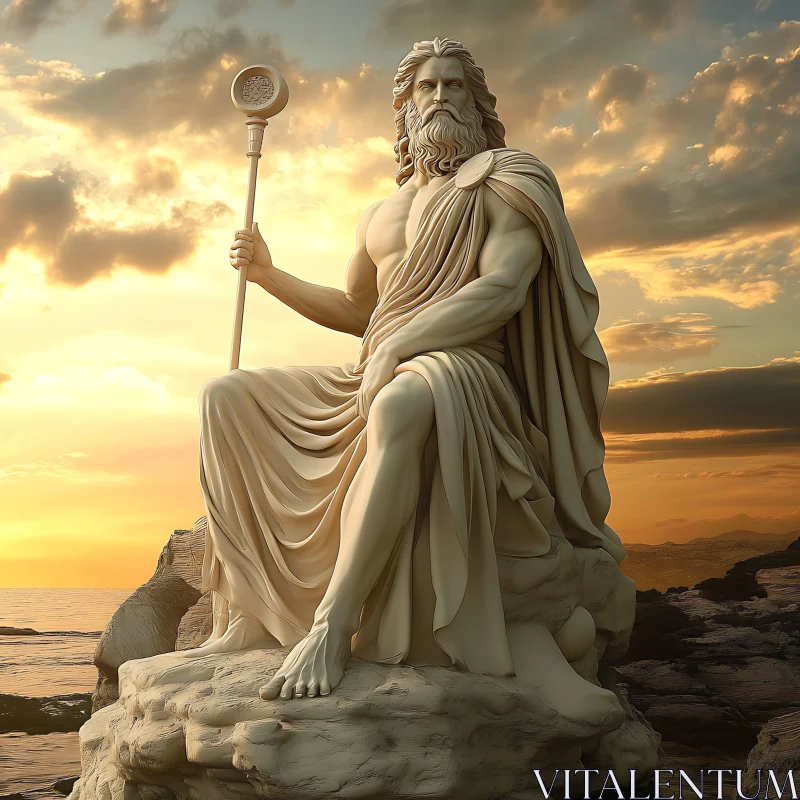 Ancient Greek Deity Marble Sculpture in Sunset AI Image