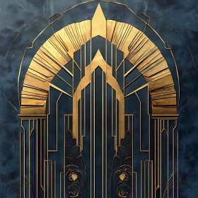 Geometric Art Deco Design in Gold and Blue