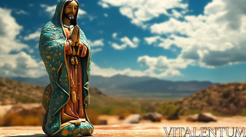 AI ART Praying Statue Amidst Arid Desert