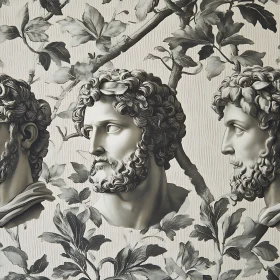 Classical Sculptures with Leafy Background